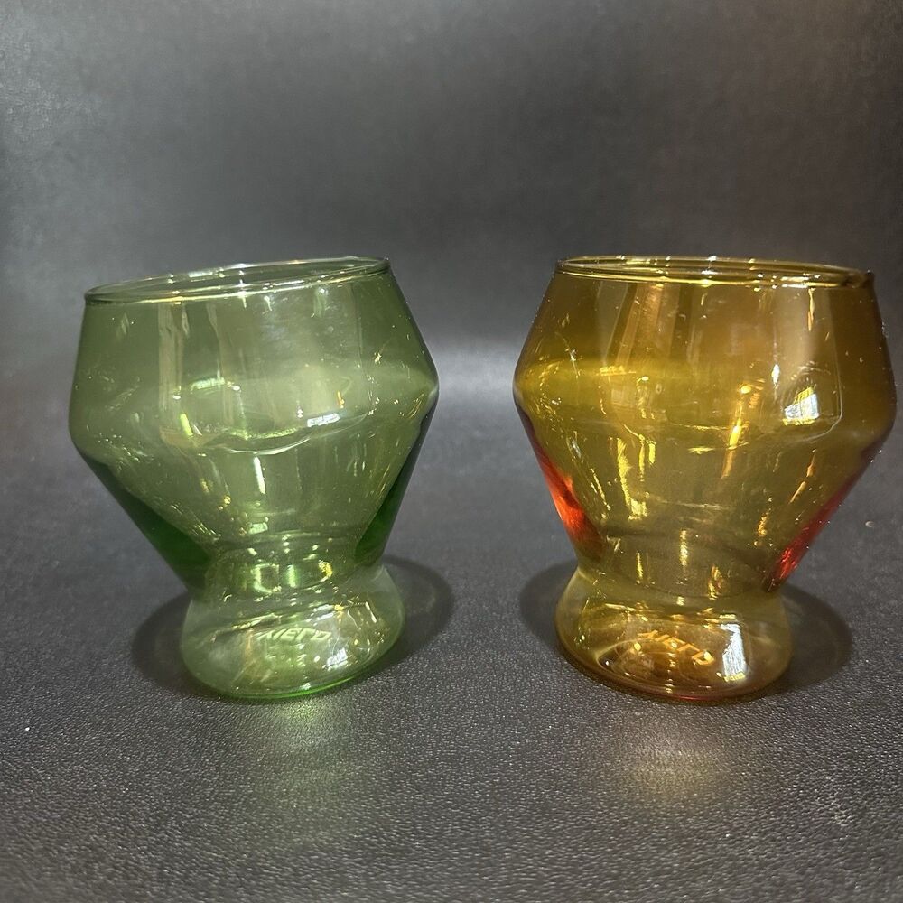 YIELD Millennium Collection Green Amber Glass Tumbler Set 10oz Art Deco Trendy